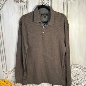 Jos. A. Bank Reserved Men's Soft Brown Striped Long Sleeve Polo Shirt